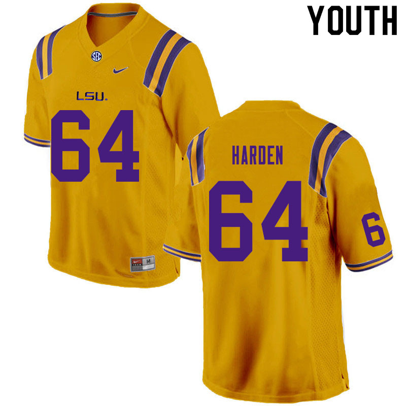 Youth #64 Austin Harden LSU Tigers College Football Jerseys Sale-Gold
